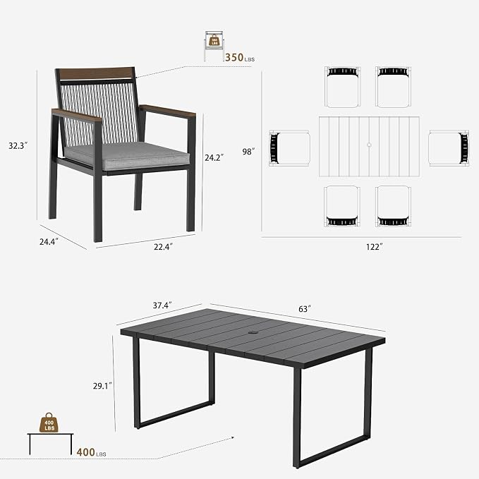 7-Piece Patio Dining Table and Chair Sets, Outdoor Metal Dining Furniture Set - Image 2