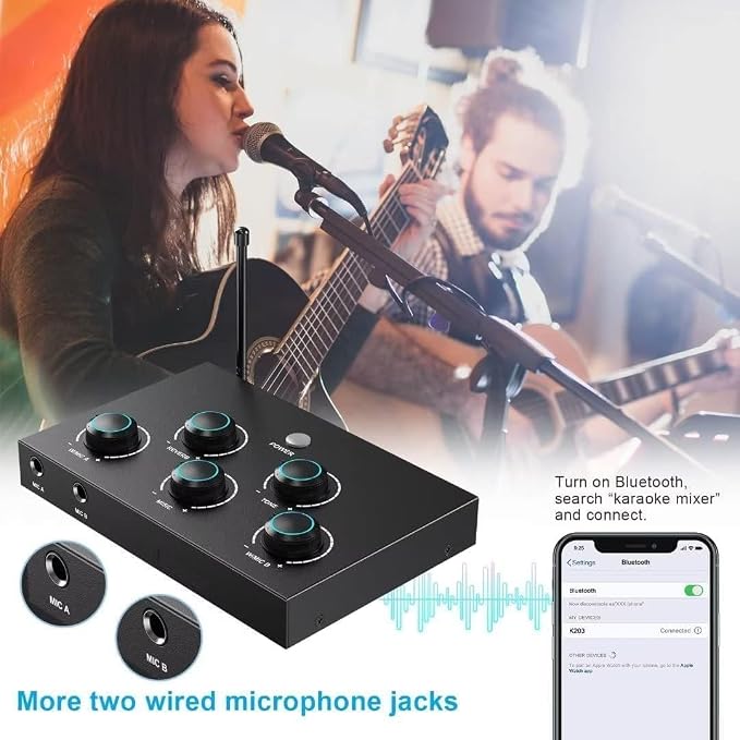 Wireless Microphone System, Dual UHF Portable Karaoke Microphone, HDMI & AUX - Image 4