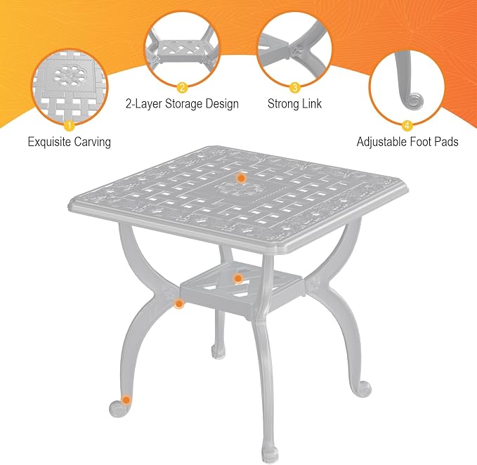 Cast Aluminum Outdoor Side Table, All Weather Square Bistro Table, Outdoor - Image 4