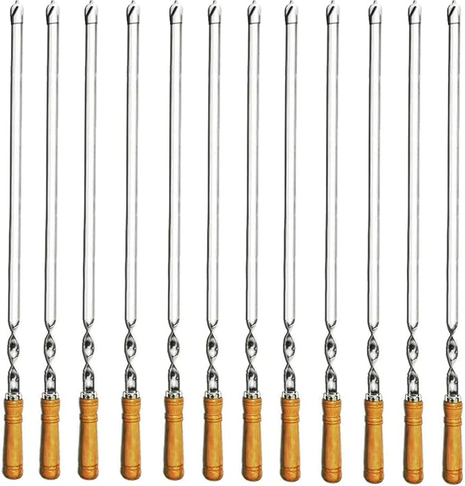 12 Pack Kabob Skewers BBQ Barbecue Skewers Stainless Steel Sticks 23.5 Inch by Amestar