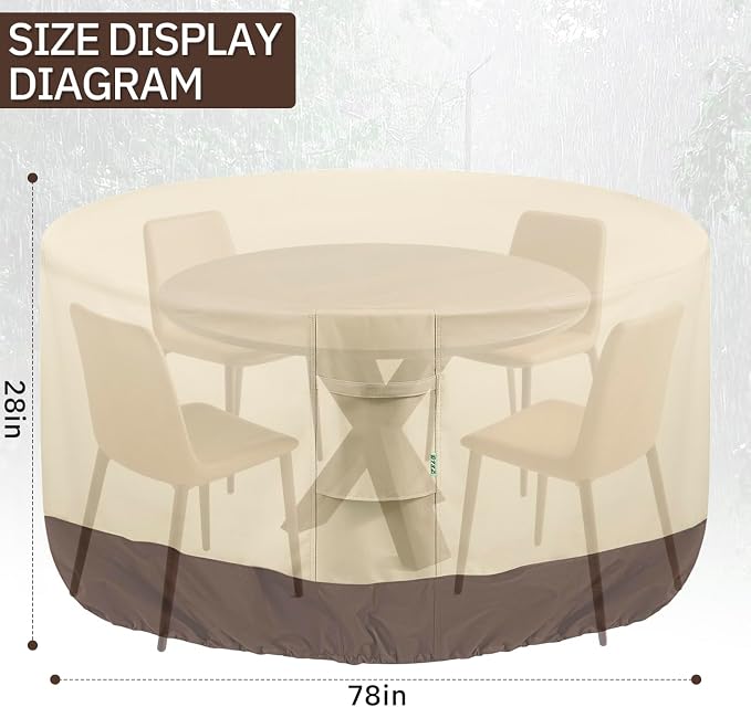 Round Patio Furniture Covers, 600D Heavy-duty UV-Resistant Fade-Proof Protection - Image 2