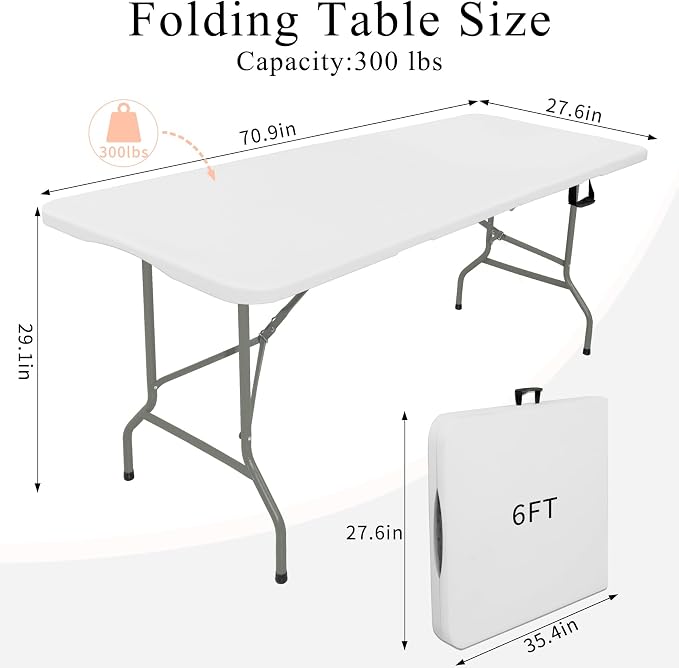 Set of 2 Folding Tables with Carrying Handle Lightweight Rectangular Portable - Image 2