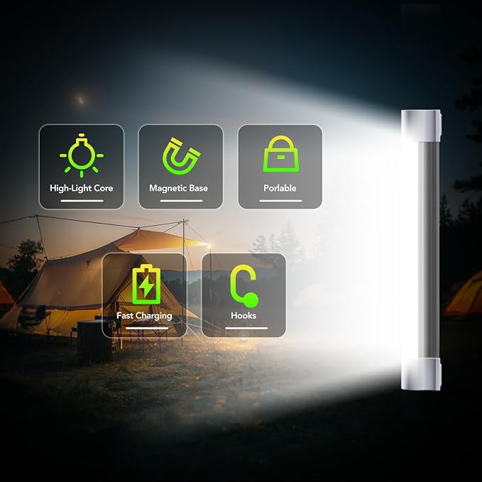 LETOUR LED Tube Magnetic Light Bar Work Lights 2000 Lumens 2600mAh 5 Lighting - Image 7