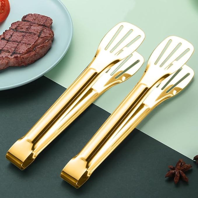 Gold Serving Tongs Set of 4, 9 Inch Stainless Steel Buffet Tongs