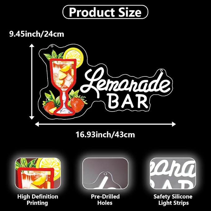 Lemonade Neon Sign, Lemonade Bar Led Neon Signs Wall Decor, Cocktail Bar Drinks - Image 4