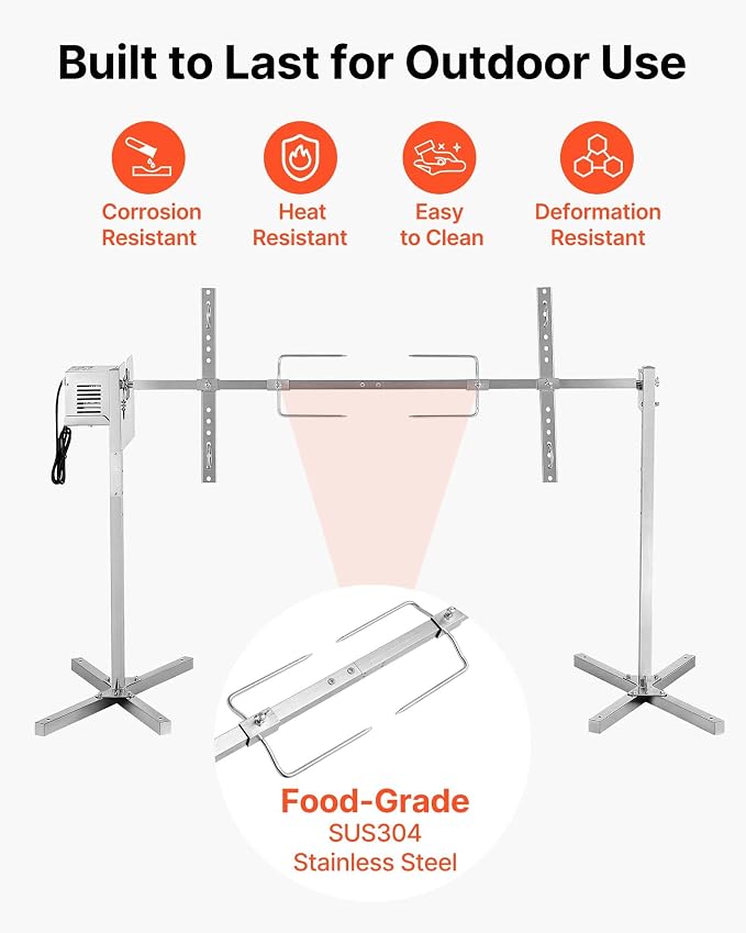 VEVOR Rotisserie Grill, 52in Electric Rotisserie Grill Kit 8 Level Height - Image 6