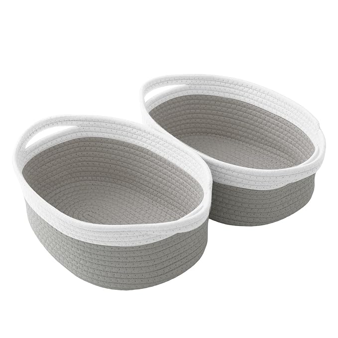 2 Pack Gift Basket with Gift Bag and Ribbons, Small Rope Woven Shelf Storage by HZFTJOY