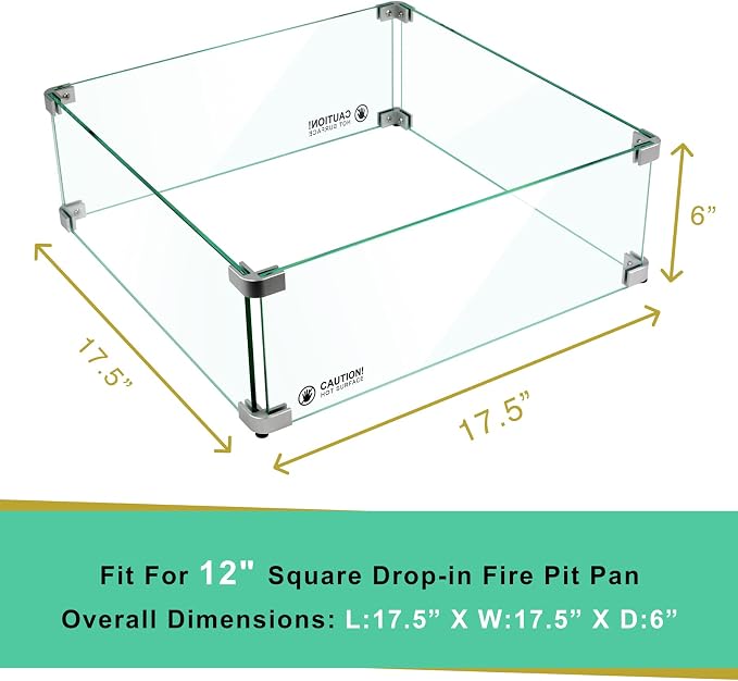 Holy Fire 17.5" L x 17.5" x 6" Square Fire Pit Glass Wind Guard Clear Tempered - Image 3