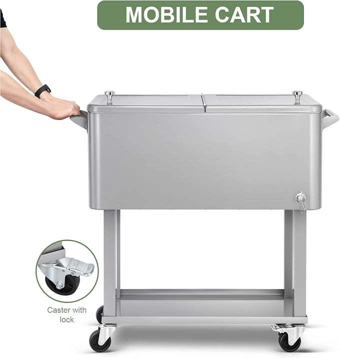 EDOSTORY 80 Quart Rolling Ice Chest Cooler Cart, Patio Backyard Party Drink - Image 4