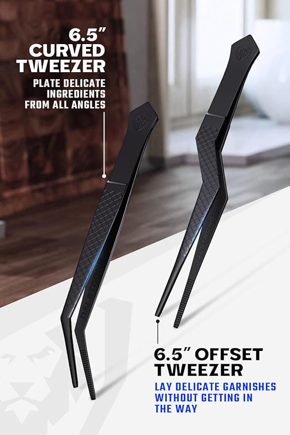 Tongs 4-Piece Black Stainless Steel Set with Leather Travel Sheath