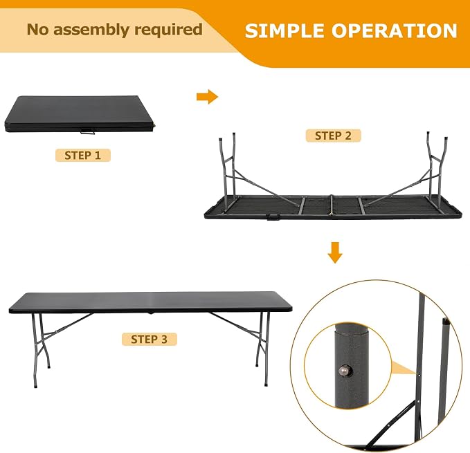 FDW 8FT Folding Table Half Portable Foldable Table Picnic Table - Image 5
