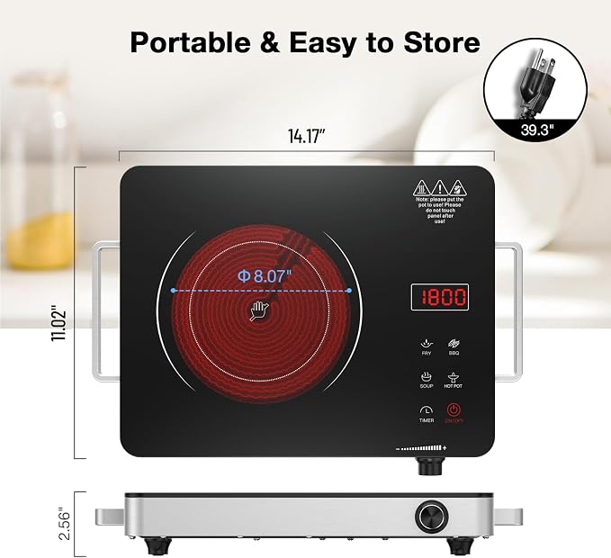 Portable Electric Cooktop 110V, 1800W Electric Stove Infrared Hot Plate - Image 3