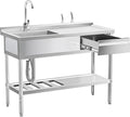 Stainless Steel Sink with Cold and Hot Water Pipes, Free Standing Single Bowl by Unknown