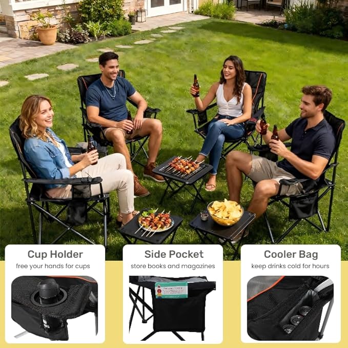 Camping Chair with 450 lb Capacity, Extra-Wide Padded Seat, Black