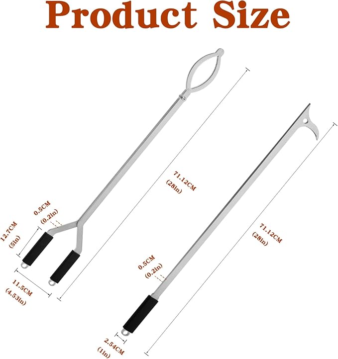 Log Tongs and Fire Poker Set, 2-Piece Stainless Steel