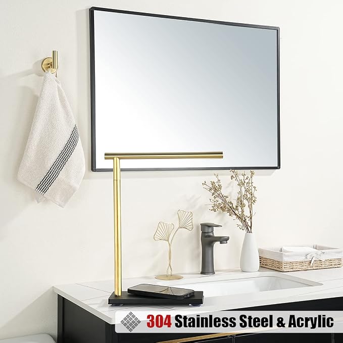 JQK Hand Towel Holder Stand Brushed Gold, Modern Tree Rack Free Standing - Image 4