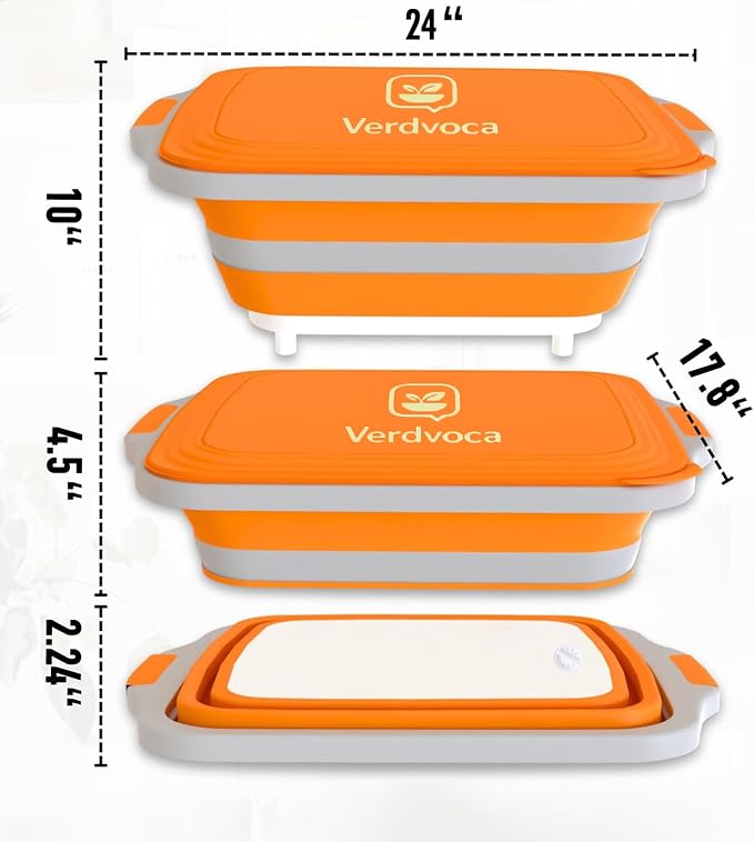 30L Orange & 16L Orange Collapsible BBQ Prep Tub - Image 6