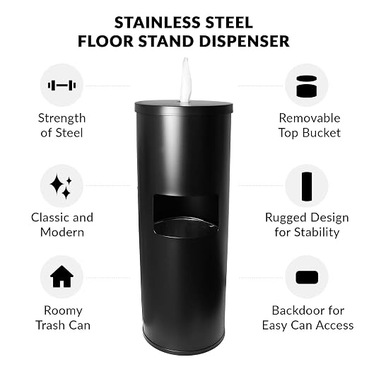 Black Stainless Steel Floor Stand Wipe Dispenser - Image 7