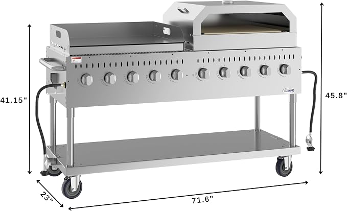 72 in. Full Stainless Steel Commercial Outdoor Propane Gas Grill - Image 3
