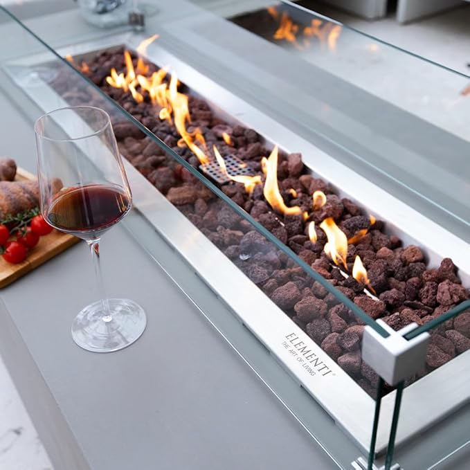 Granville Concrete Fire Pit 60" x 27" Outdoor Patio Firepit Includes Lava Rocks - Image 5