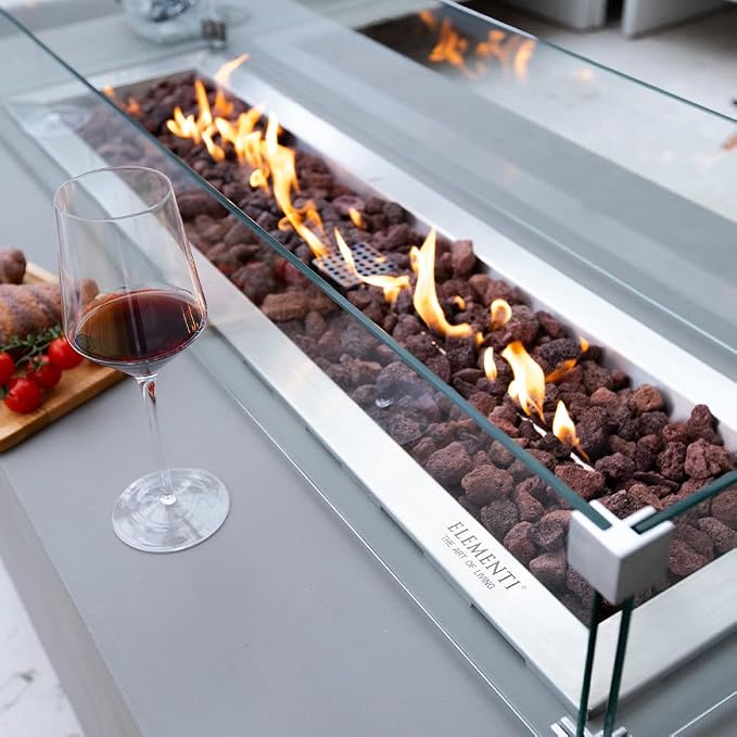 Granville Concrete Fire Pit 60" x 27" Outdoor Patio Firepit Includes Lava Rocks - Image 5