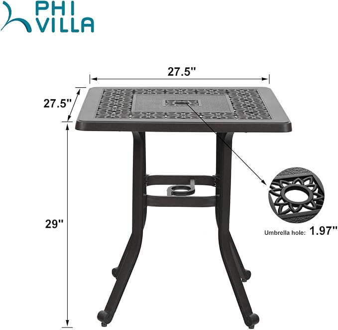 PHI VILLA Cast Aluminum Patio Bistro Dining Table Clearance - Image 3