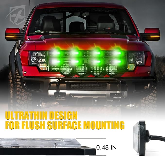 Xprite White Green LED Surface Mount Strobe Lights Kit, w/Control Panel - Image 2