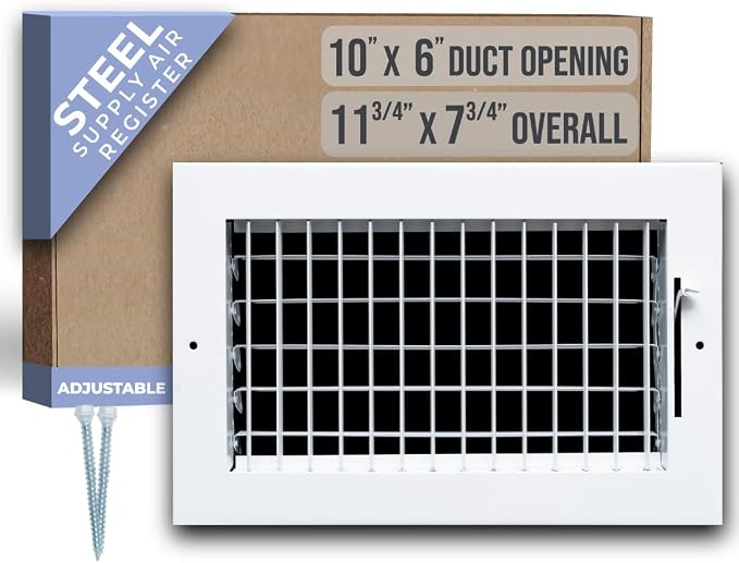 Fits 10x6 Duct Opening Steel Adjustable Air Supply Grille by Handua | Register by Handua