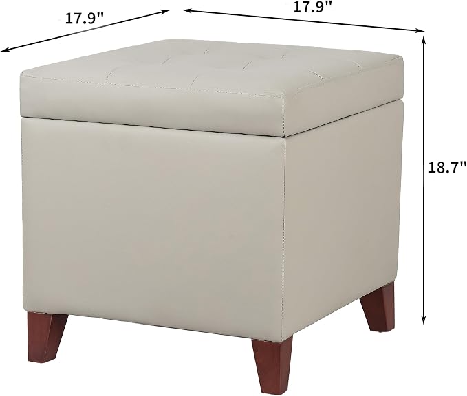 Homebeez Tufted Faux Leather Storage Ottoman Square Cube Foot Rest Stool - Image 3