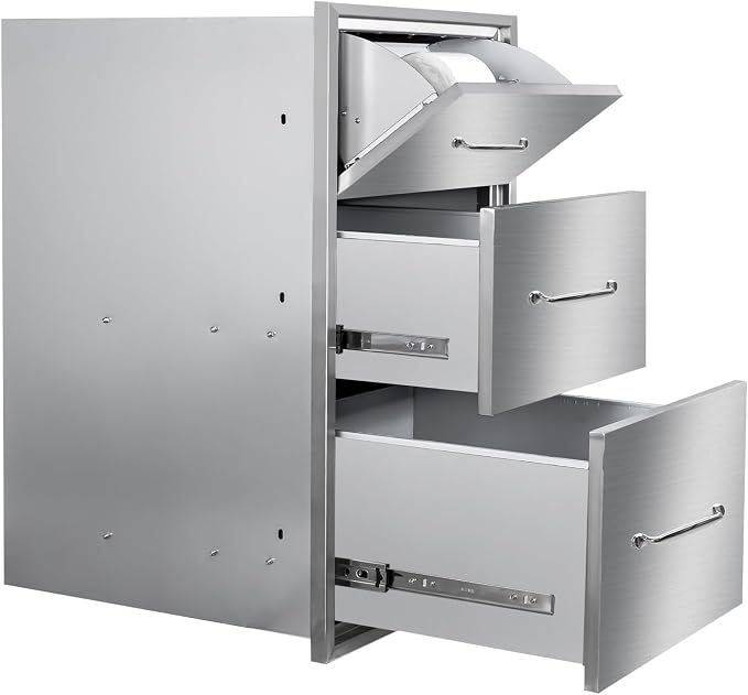 Outdoor Kitchen Drawers with Paper Towel Holder 17" W x 30"H Flush Mount BBQ by SGOLAN