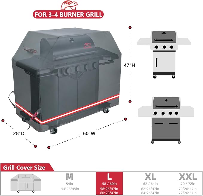 Turtle Life BBQ Grill Cover, 60 Inch Heavy Duty Waterproof 3-4 Burner Barbecue - Image 2