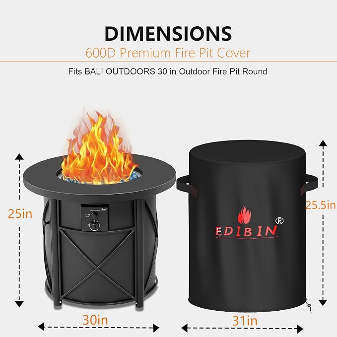 31 inch Round Fire Pit Cover for Bali Outdoors 30 in Round Fire Pit Table - Image 3
