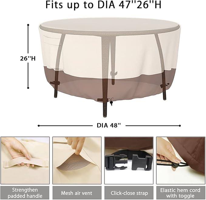 Patio Furniture Covers, Heavy Duty Round Patio Table Cover Outdoor Dining & - Image 4