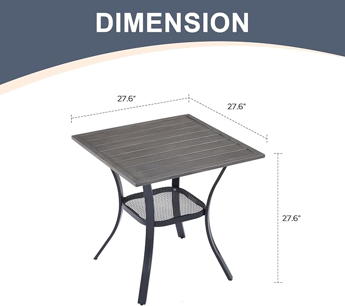 VICLLAX Patio Dining Table, Square Table Metal Outdoor Bistro Table - Image 3