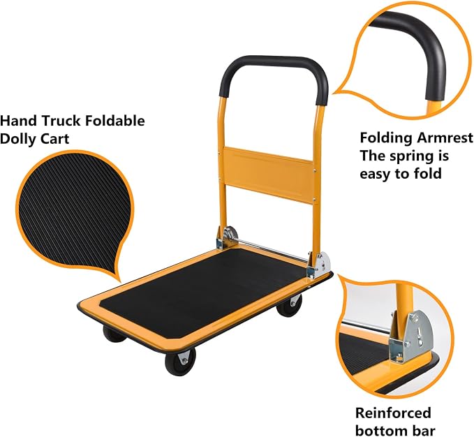 LEADALLWAY Foldable Push Cart Platform Cart 330lbs Capacity 4 Wheels - Image 3
