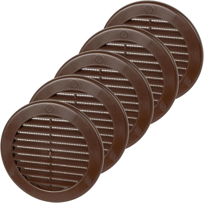 4 Inch Brown Air Vent Cover – Pack of 5 – Plastic Round Air Vent Grill Cover by Unknown