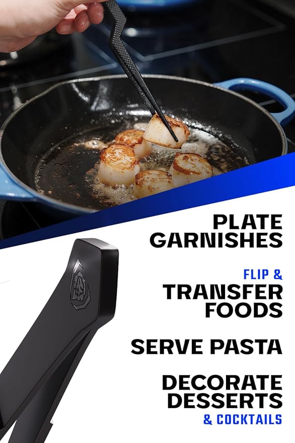 Tongs, 2-Piece Set, 6.5-Inch Black Stainless Steel Precision Grip