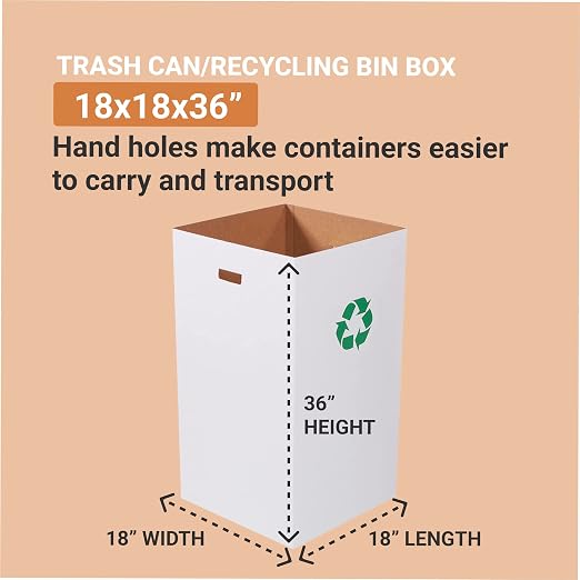 Box USA 50 Gallon 18" L x 18" W x 36" H 10-Pack Cardboard Trash Cans and - Image 2