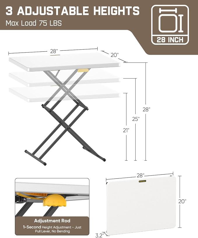 FanttikOutdoor 28 inch Small Folding Table, One-Hand Height Adjustment - Image 2