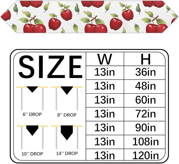 Apples Leaves Table Runners 60 Inches Long Table Runner Washable Kitchen Dining - Image 2