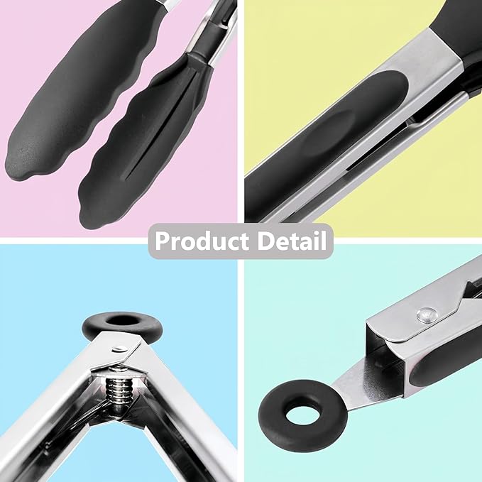 Tongs 9 and 12 Inch Black Stainless Steel with Silicone Tips