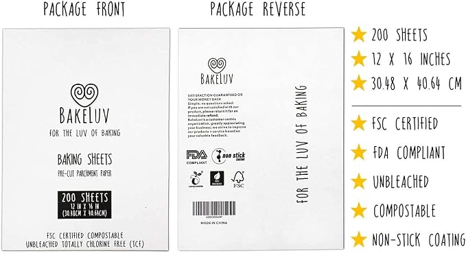 BAKELUV White Parchment Paper Sheets 12x16” | 200 Pcs | Non-Stick Precut - Image 5