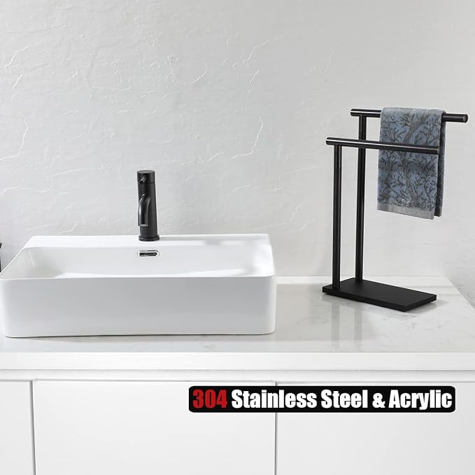 JQK Hand Towel Holder Stand Oil Rubbed Bronze, Modern Tree Rack Free Standing - Image 3