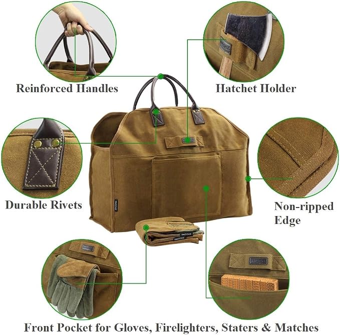 INNO STAGE Firewood Log Carrier Bag Waxed Canvas Tote Holder - Image 4