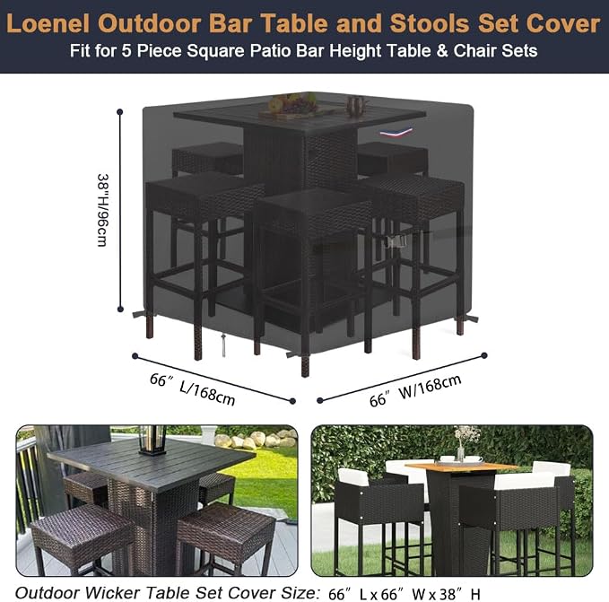 5 Pieces Patio Dining Set Covers, Waterproof Square Patio Table And Chairs Set - Image 3