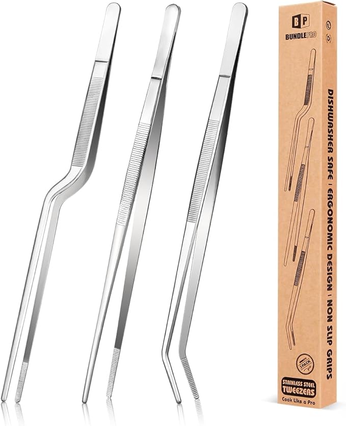 Tongs Set of 3 Designs, 10 Inch 304 Stainless Steel, Silver