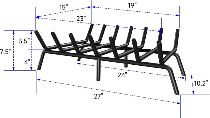 Fireplace Grate 27 Inch, Firewood Log Holder Rack, Heavy Duty Fire Wood Stove - Image 2
