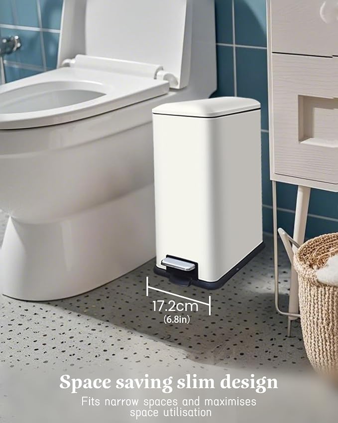 Trash Can with Lid, 10L Bathroom Waste Bin, Small Pedal Bin, Stainless Steel - Image 2