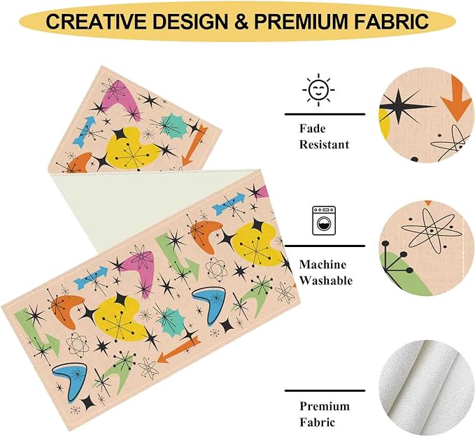 Mid Century Table Runner, Retro 1950s Atomic Minimalist Modern Abstract - Image 5