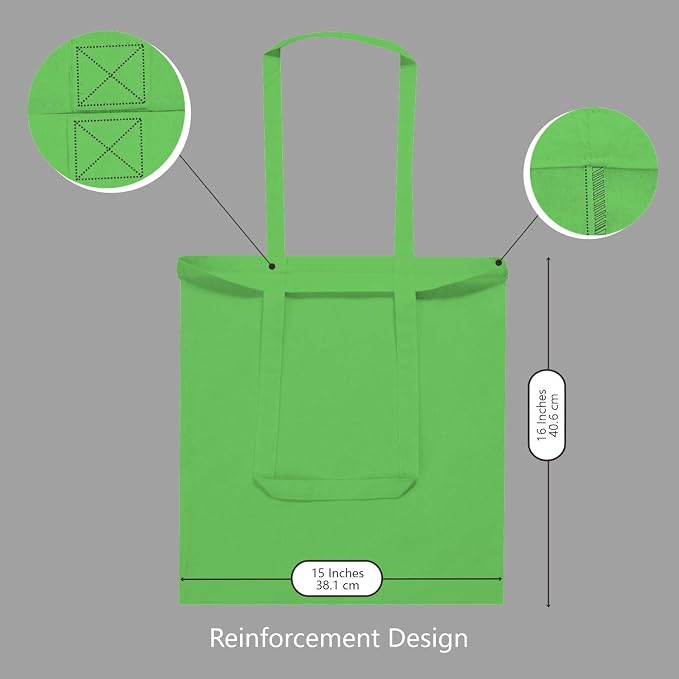 TOPDesign 12-Pack Economical 16"x15" Lime Green Cotton Tote Bag, Lightweight - Image 5